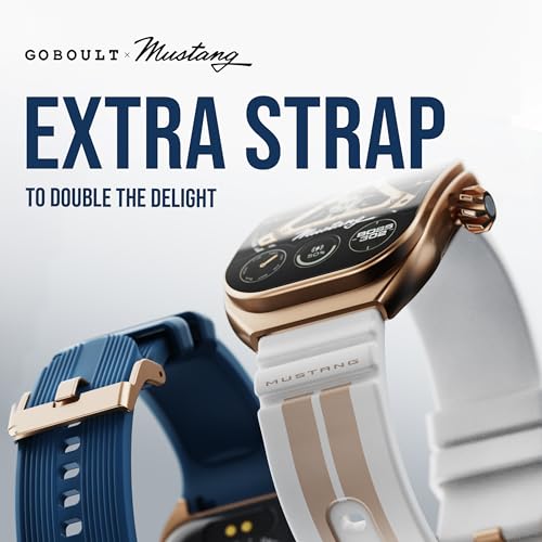 Image of GOBOULT Mustang Muscle Smart Watch 2.01'' 3D Curved Display, Convertible Strap, Premium Metallic Crown, BT Calling, 600 Nits Brightness, AI Assistant, IP68 (Extra Starp, White Armor)