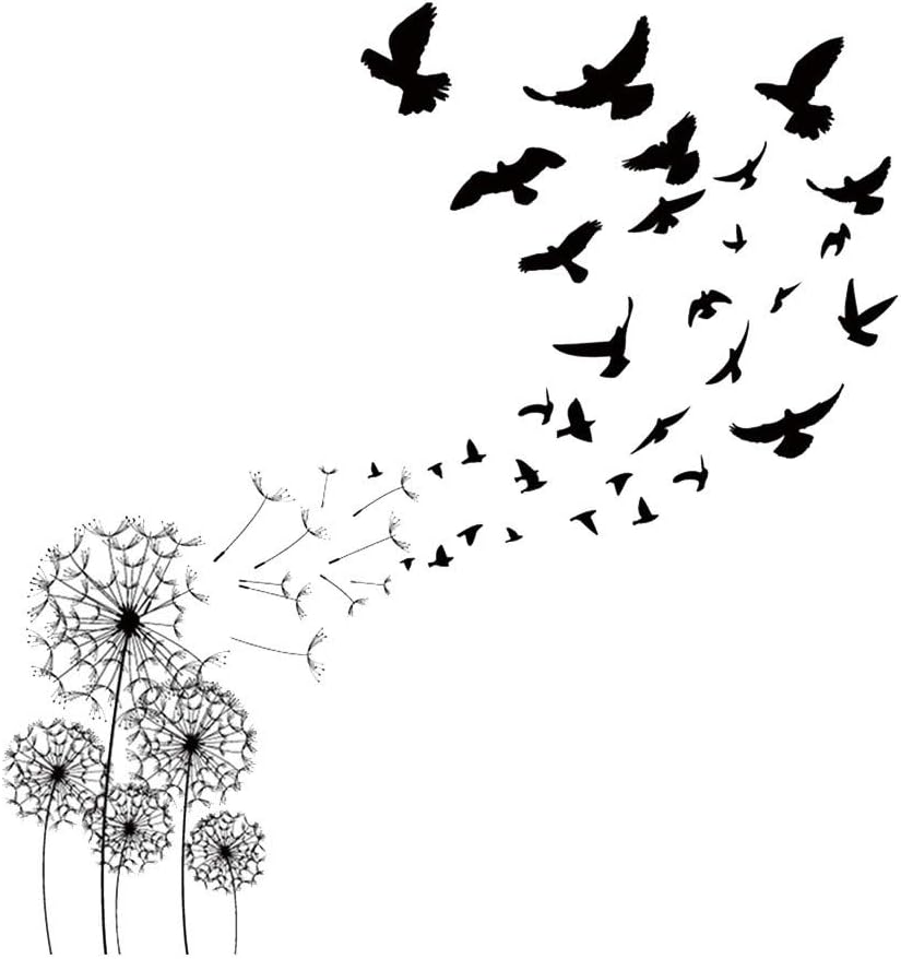 Cyhulu Creative Removable Window Wall Decal, Novelty Dandelion Flying Bird 3D Print Mural Stickers for Bedroom Living Room Home Office Art Decoration