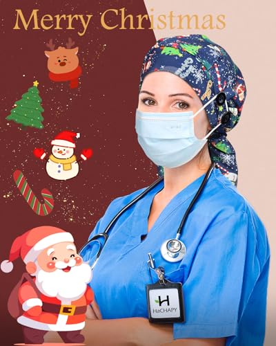 Image of Satin Lined Scrub Cap for Women Extra Large Long Hair Surgical Nurse Cap 4 Buttons