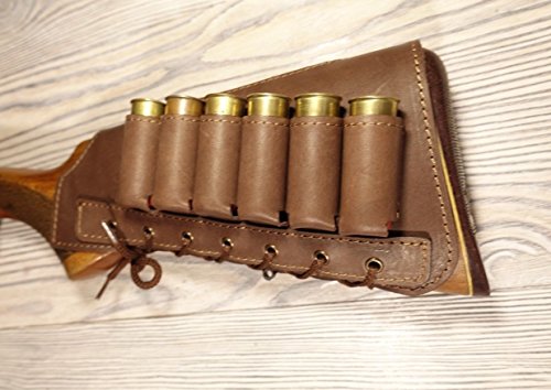 vsdfvsdfv New Brown ButtStock Cover Rifle Ammo Holder Cheek Rest Padded - Real Leather (Dark Brown Left Handed, 410 and 7.62)