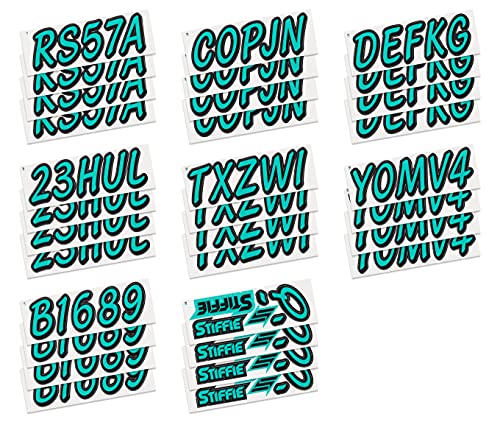 Image of STIFFIE Whipline Solid Sea Teal /Black 3 inch Alpha-Numeric Registration Identification Numbers Stickers Decals for Boats & Personal Watercraft