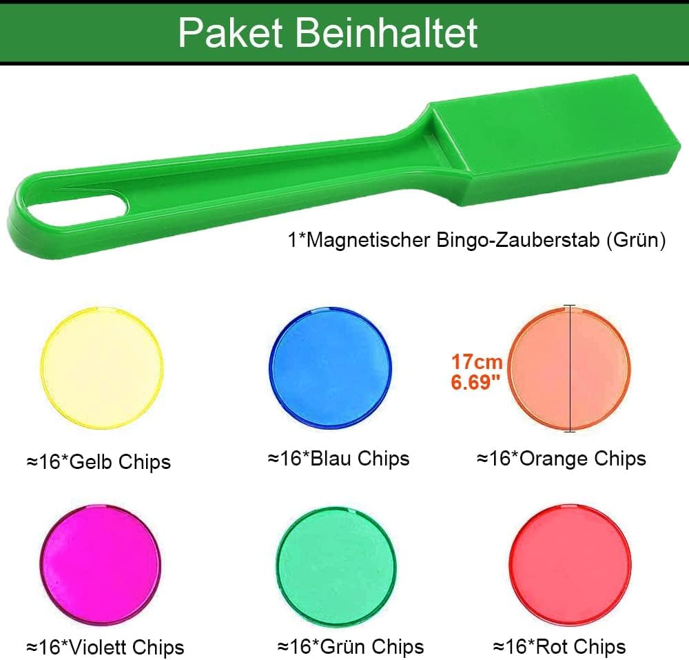Magnetischer Bingostab mit 100 Metallringchips zum Zählen von Schul-/Spielchips Kunststoffmarkern (Grün)