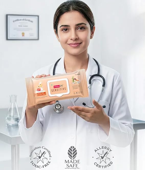 Image of Babyhug Pro Sensitive pH 5.5 Peach Milk Bamboo Wipes - 72 Wipes