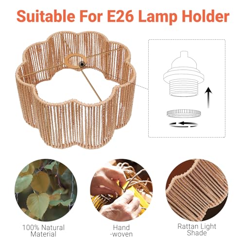 Image of Hanging Light Lamp Shades Boho Rattan Lamp Shades, Woven LampShades for Floor Lamps Rattan Pendant Lights Boho Light Lamp, Table Lamps, Plug in Pendant Light Hanging Lamp