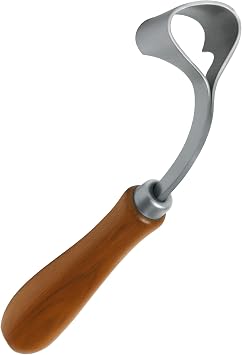 7 Inch Swiss Hoof Knife Double Edged Stainless Steel Curved Blade Farrier Tool with Round Wooden Grip, Multipurpose Hoof Trimming Knife for Livestock. Right Hand