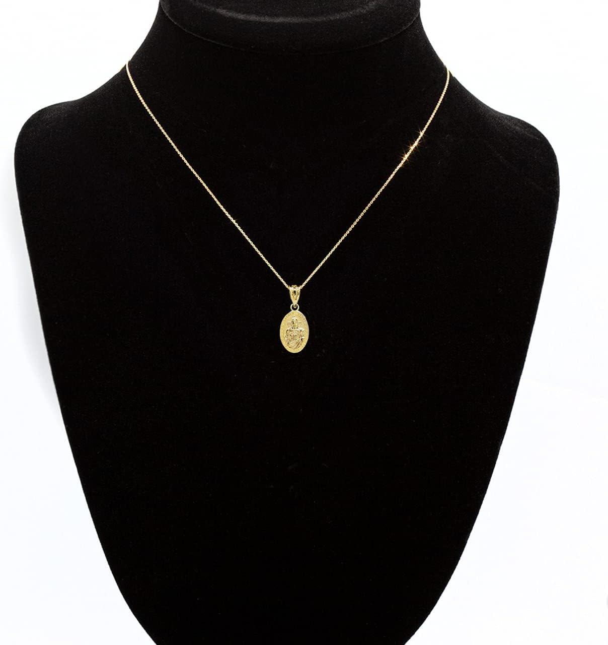 Certified 14k Gold Sacred Heart Of Jesus Pray for Us Medal Religious Pendant Necklace