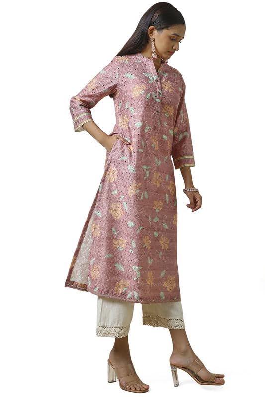 Image of Soch Womens Onion Pink Rayon Floral Print Kurta
