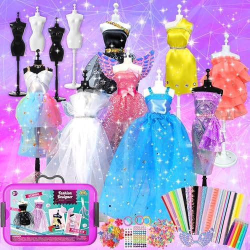 AGENTLAN Fashion Designer Kits for Girls with Mannequins-Kids Sewing Kits,Girls Fashion Design Gift,Arts and Crafts Kit,Girl Craft Activities Age 6 7 8 9 10 11 12