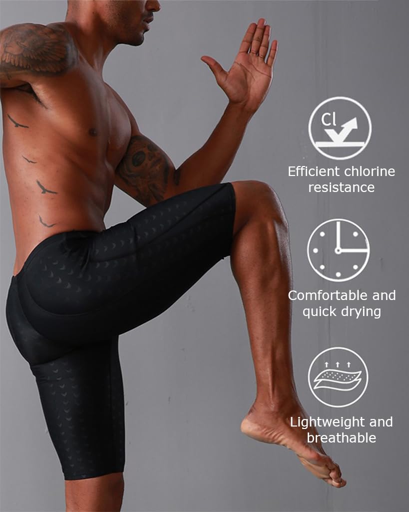 Proberos® Men's Swimming Trunks - Quick Dry, Stretchy Polyester with Compression Fit, Close-Fit Swim Shorts for Training, Beach & Pool (XL, Black) - Image 4 thumbnail