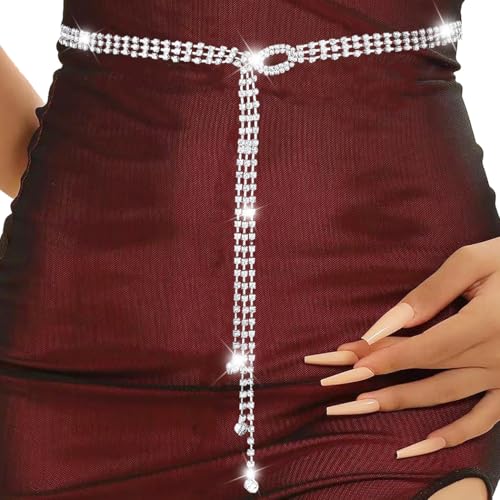Abien Rhinestone Belts for Women Silver Chain Belt Dress Belt chain Sparkle Rhinestone Waist Belts for Dresses