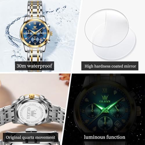 Image of OLEVS Women Watch Stylish Elegant Chronograph Luxury Diamond Analog Quartz Stainless Steel Luminous Date Ladies Wrist Watches for Women