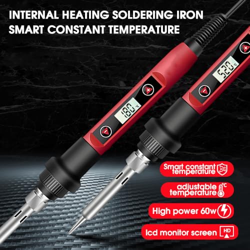 Image of Serplex Soldering Iron Kit Set 60 Watt Original 220V Fast Heat up, LCD Digital Solder Irons, 180~520C Adjustable Temperature Soldering Gun Set with 5pcs Extra Tips, for Electrical Repairs, DIY