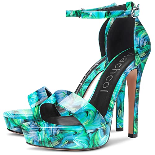 Aachcol Womens Platform Sandals Peep Open Toe Stiletto High Heels Ankle Strap Buckle Sexy Dress Shoes 5.1 Inches Heels4
