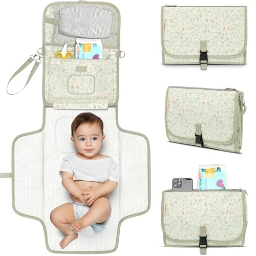 Image of KeaBabies Portable Diaper Changing Pad, Travel, Car - Large Waterproof Baby Changing Mat, Wipeable, Padded, On The Go Travel Diaper Clutch Bag, Easy to Use Pockets for Newborn Essentials (Fox Vale)