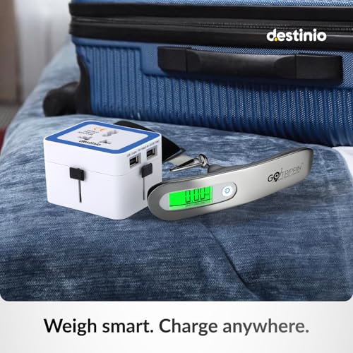 Image of GoTrippin by Destinio Travel Combo Pack - 50 Kg Digital Luggage Scale (Steel Body) + Universal International Adapter with Dual USB 5V 2.4A (12W) for Worldwide (Weighing Scale Silver +12W Adapter)
