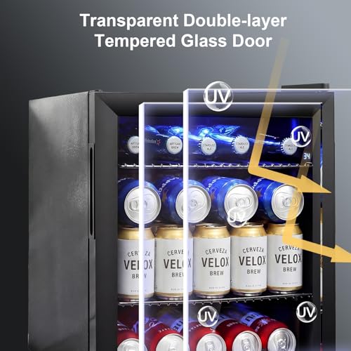 Image of Mini Beverage Refrigerator - Small Beverage Fridge with Glass Door for Soda Beer Wine - Countertop Drink Cooler for Home, Dorm, Office or Bar, Electronic Temperature Control，1.4cu.ft.Black