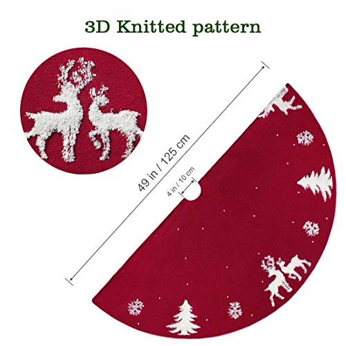LOMOHOO Knitted Christmas Tree Skirt 48 inches 3D Knitted Tree Skirt Traditional Knit Luxury Thick Rustic Tree Skirts Xmas Holiday Christmas Decoration Indoor Outdoor (Red Knitted, 48 inches/122cm) - Thumbnail 2