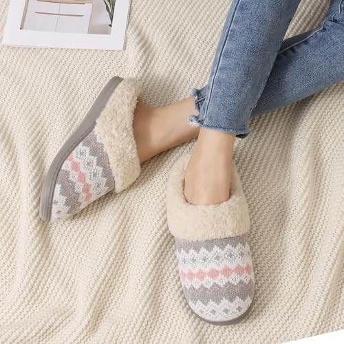Image of Evshine Warm Knit House Slippers for Women Comfy Wool-Like Lined Chenille Slippers with Memory Foam and Indoor Outdoor Soles