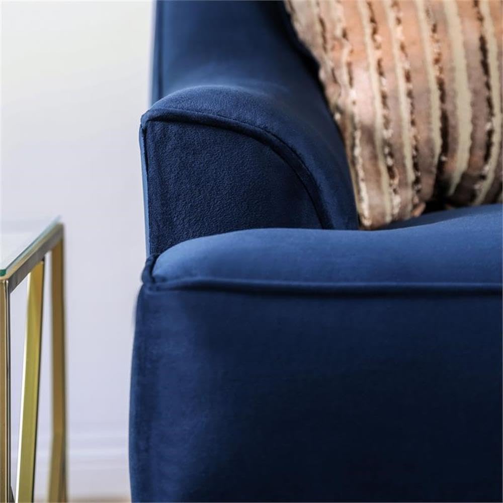 BOWERY HILL Transitional Chenille Loveseat, 71" W x 37" D x 36" H, Small Weave Navy Upholstery, Solid Wood Frame, Tapered Arms, T-Cushion Design, Nailhead Trim, Elegant Living Room Seating