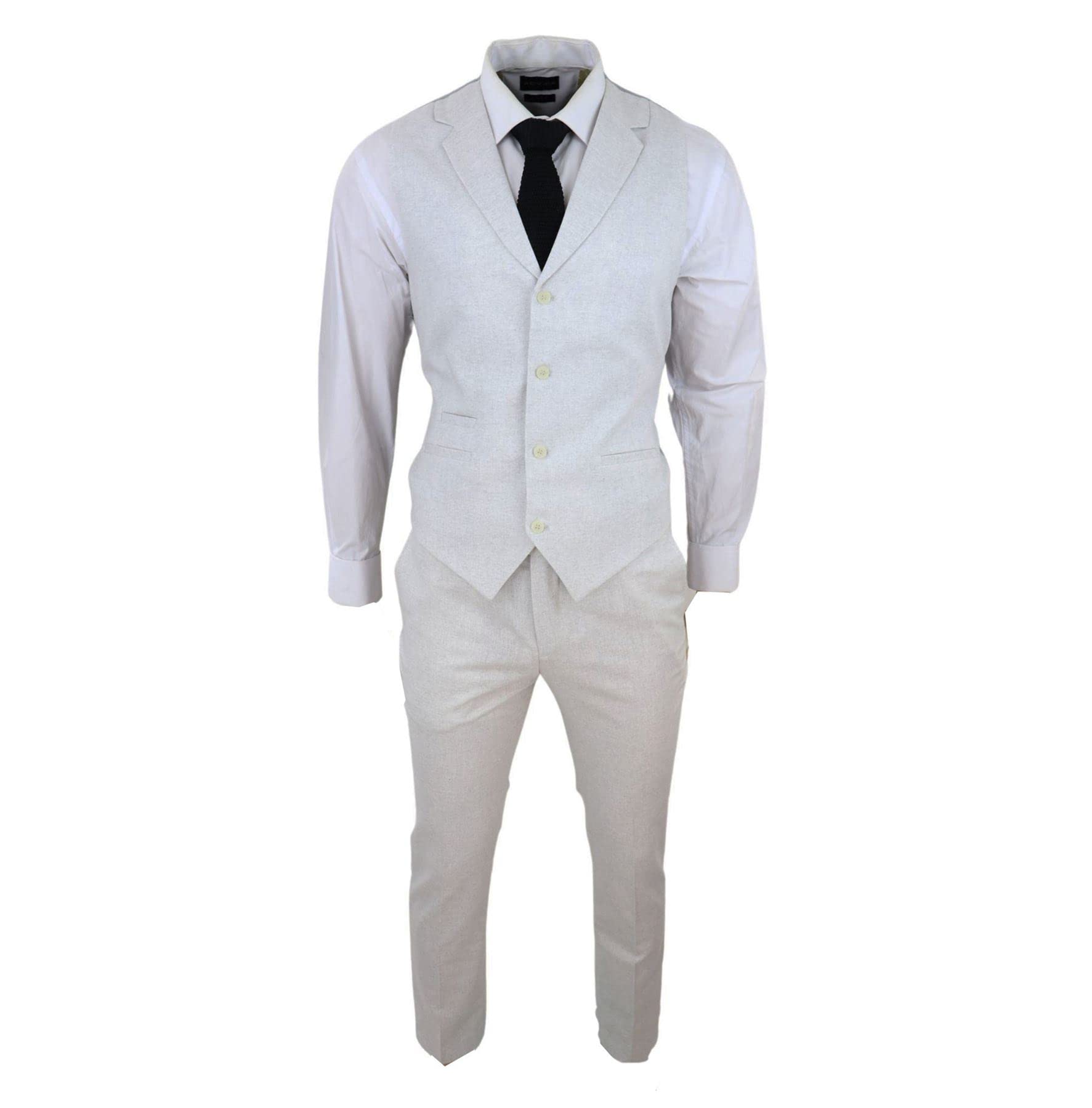 Truclothing Men's Grey Summer Suit Waistcoat Trousers Linen Smart Formal Light Wedding - 46