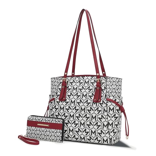 MKF Collection Bolsa e carteira feminina, monograma, couro vegano, 2 peças, conjunto de bolsa de mão da Mia K, M vermelho, Large