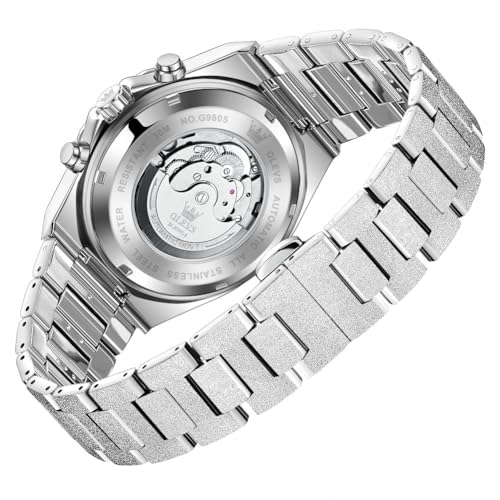 Image of OLEVS Automatic Watch for Men 44MM Large Dial Frosted Gold Octagon Self-Winding Diamond Waterproof Stainless Steel Wrist Watches Tourbillon Skeleton Mechanical