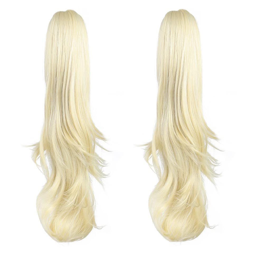 2 PCS Blonde Ponytail Extensions,HSPJHTM Clip in Pony Tails Hair Extensions,24