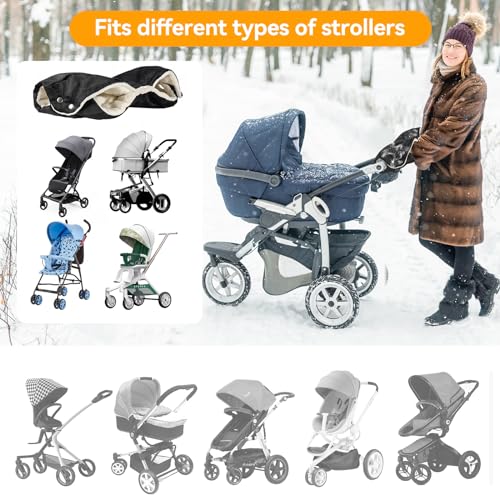 Image of Stroller Hand Muff, Thick Gloves Anti-Freeze, Hand Warmer Muff with Fleece, Waterproof, Windproof, Universal Size for Pushchairs