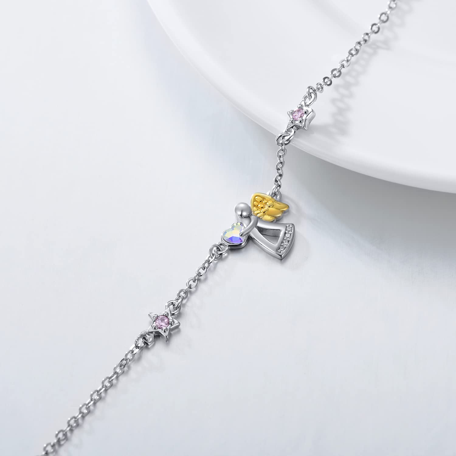 Bracciale dell'angelo custode Bracciale dell'angelo in argento sterling 925, regali di battesimo, comunione e compleanno per ragazze e bambini (bianco)