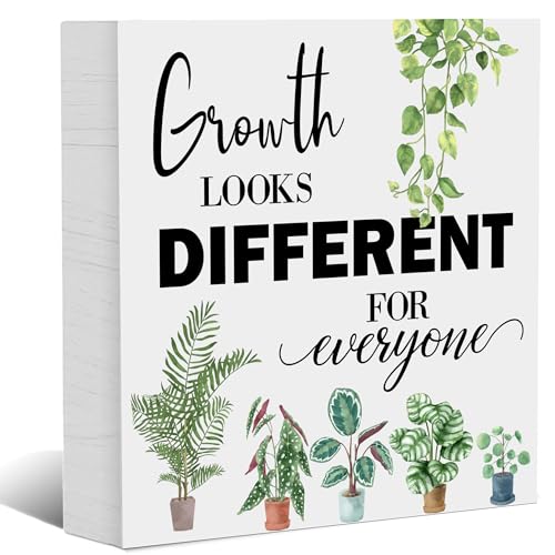 Growth Looks Different for Everyone- Inspirational Wooden Box Sign, Plant Themed Motivational Plaque...