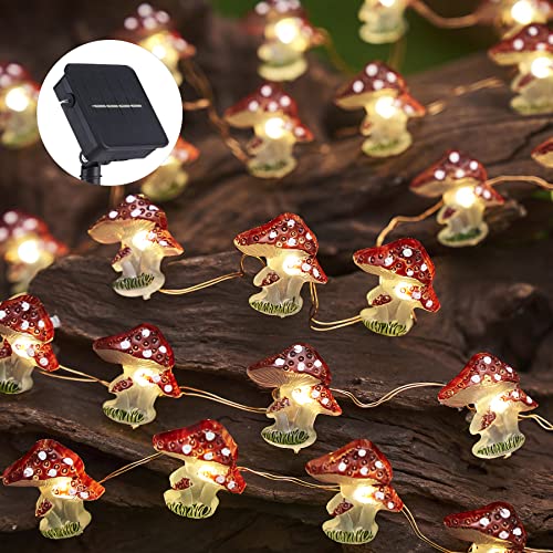 Garden Décor Solar Powered Outdoor String Light Mushroom Lamp Solar Garden Fairy Lights Mushroom Night Lights Gifts Cottage core Décor 14ft 40LEDs Solar Pathway Fence Yard Window Mushroom Decor