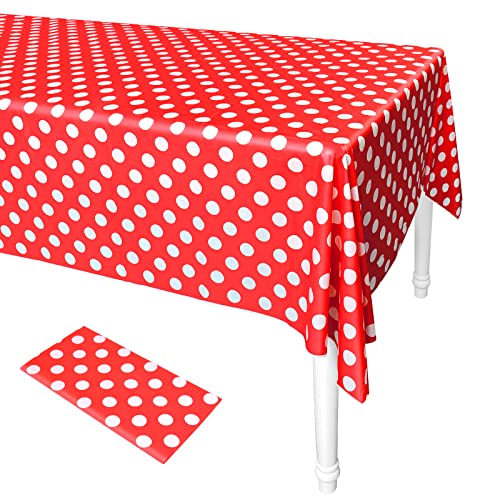 ELECLAND Nappe Rouge à Pois Couverture de Table en Plastique 137cmx274cm Nappe Rouge Rectangle Couverture de Table Nappe de Cirque pour Décoration de Fête...