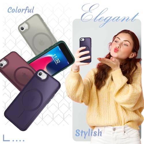 Image of YENAPOON for iPhone SE Case 2022(3rd) /2020(2nd), iPhone 8 /7 Case, Purple | Fit for Magsafe, Screen Protector Included, Matte Magnetic Slim Phone Cover, Shockproof Protection Translucent Frosted Back