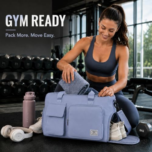 Image of FIORETTO Women's Gym Duffle Bag with Shoes Compartment, 30L Capacity, Ideal for Travel, Gym, Sports, Duffel, Weekender