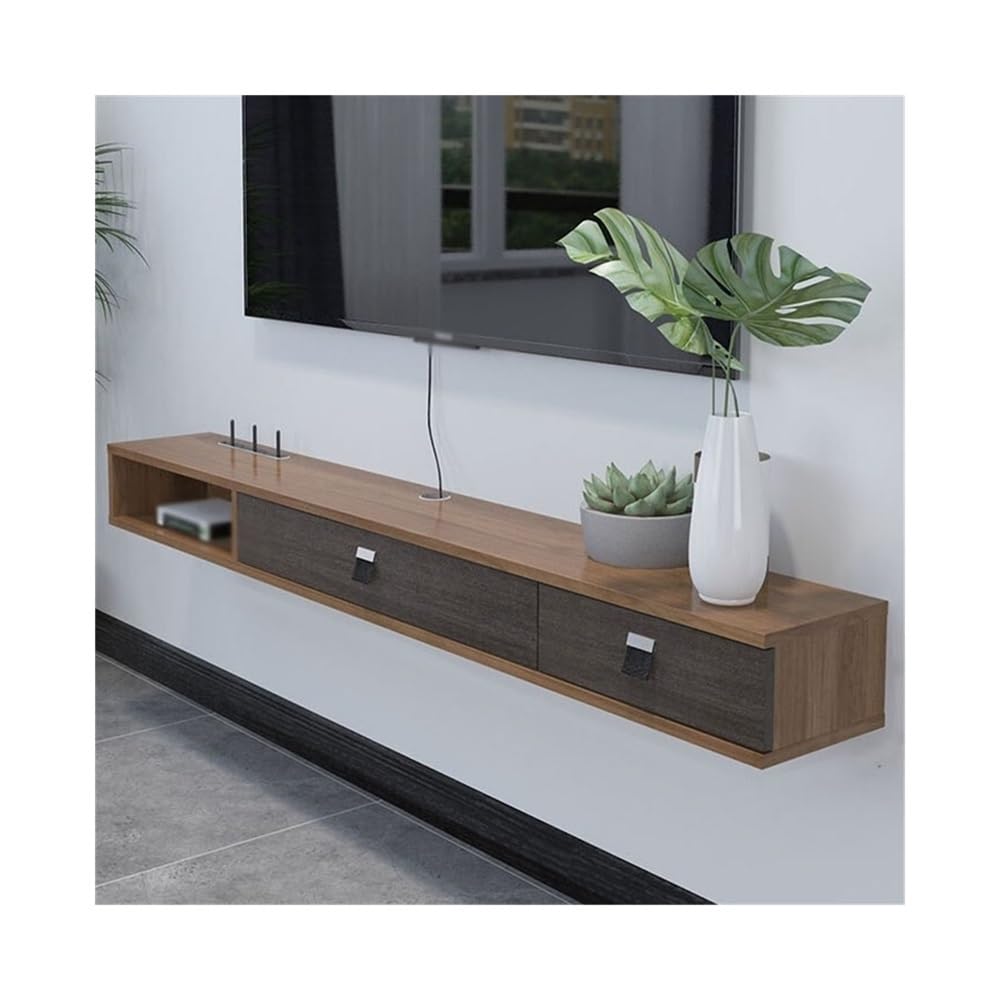DFGHNBVC Console Wall Mounted Tv Cabinet, Floating Shelves With 2 Doors, Entertainment Media Console Center For Living Room Entertainment,Brown-Small