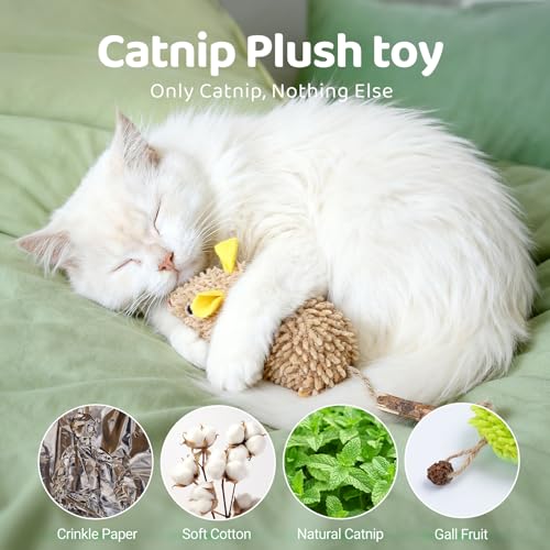 Lot de 3 jouets interactifs en peluche à l'herbe à chat pour chatons adultes d'intérieur - Jouet à mâcher pour le nettoyage des dents - En peluche résistante aux morsures - Motif chenille, souris – Image 5