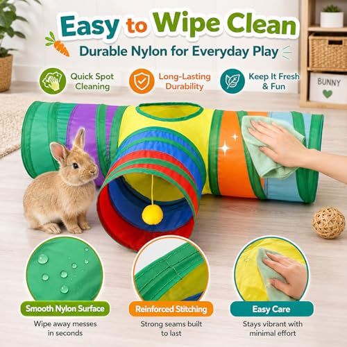 Mechpia Rabbit Toys, 3 Way Buuny Hideout Foldable Rabbit Tunnel and Tubes for Rabbit Guinea Pig Chinchilla Ferret Rat - Image 3