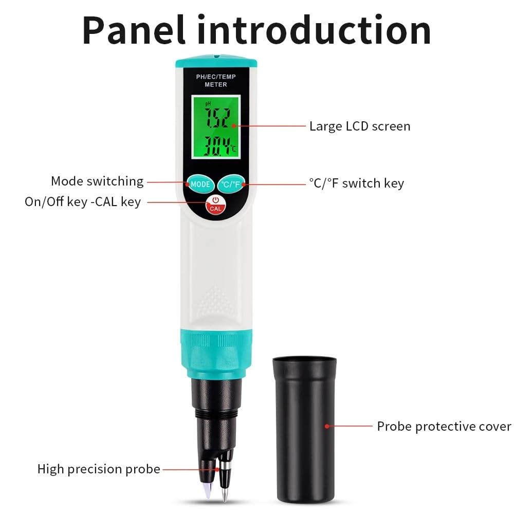 Medidor EC de PH for Alimentos, Sensor de Alta precisión, probador de Temperatura, 0,00~14,00pH