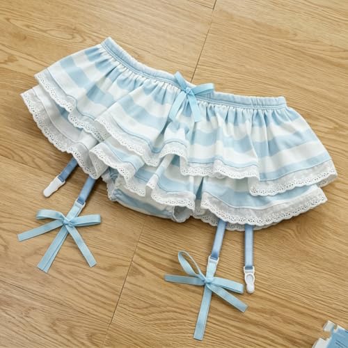 Image of Japanese Striped Panties Bikini Cotton Anime Blue Pink Cosplay Underwear 2 Pack Briefs