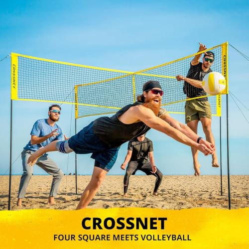 image for CROSSNET Quick Assemble 4 Square Volleyball Game Set for Adults and Ki