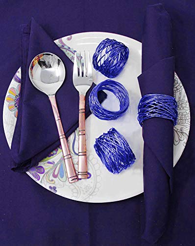 Image of SKAVIJ Handmade Twisted Wire Mesh Napkin Rings Holders Decor Dinner Party Wedding Thanksgiving Christmas Gathering (Blue 4pcs)