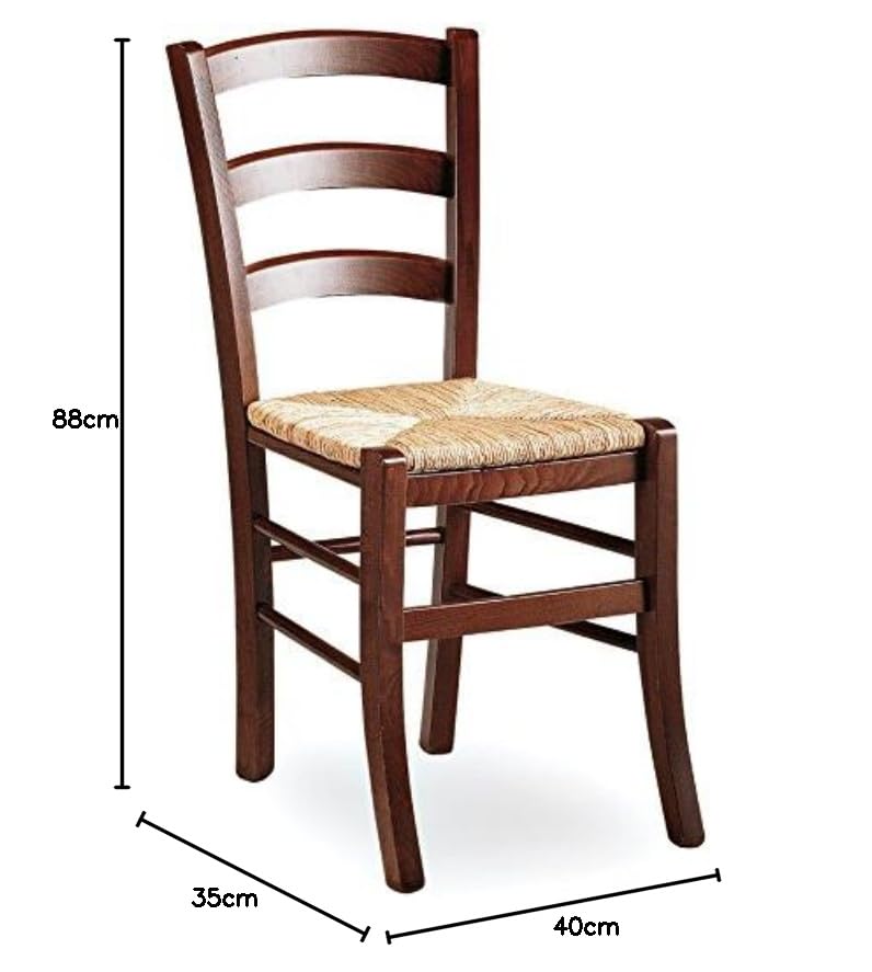 Sicignano Sedia Mezzana Legno, Seduta Paglia, Schienale 33cm 3 Stecche,Noce, 42.5x37x70h, Artigianale, Interni Arredo Rustico Ristorante Agriturismo