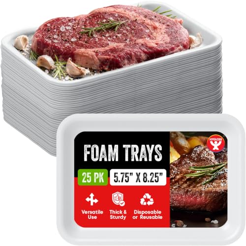 Hygloss White Foam Trays for Food & Crafts 5.75 x 8.25 Inch Pack of 25