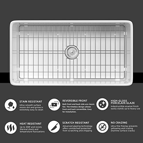 Miuara Farmhouse Sink - 33 Inch Fireclay White Farmhouse Sink Large & Deep Apron Front Kitchen Sink Single Bowl Undermount Farm Sink 33x18x10 with Custom Bottom Grid & Kitche Sink Strainer