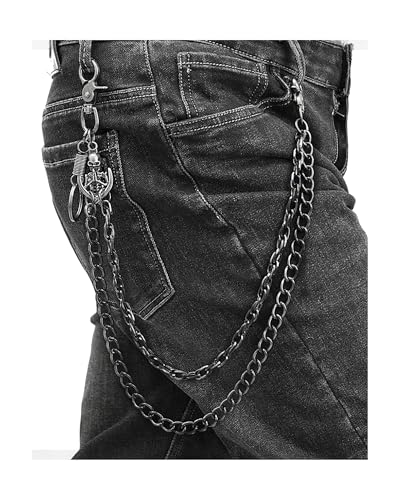 SISICHIC Pants Jean Chain Belt: Heavy Wallet Pocket Chain Cool Streetwear Goth Punk Grunge Skeleton emo Rockstar Pirate Accessories - Black Skull Anchor