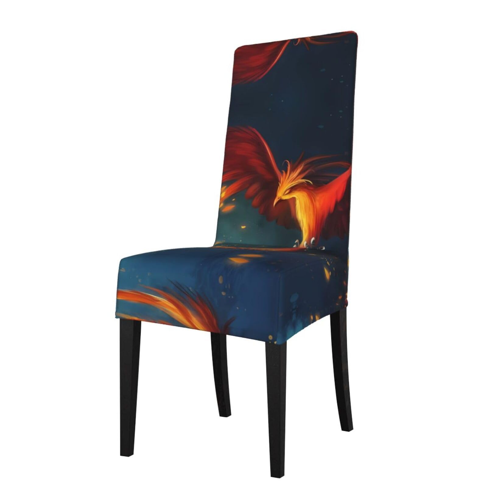 Hjfczh Black Orange Red Phoenix Prints Dining Chair Throw Covers – Stretchy Spandex Furniture Layers For Refreshing Your Space - No Ironing Needed