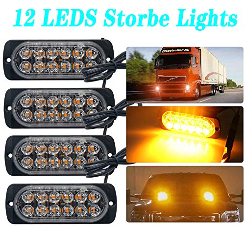 12 LED Car Strobe Lights, Kamtop 4pcs IP65 Waterproof 12 LED Car Strobe Flash Lights Warning Beacon Emergency Flashing… - Image 5