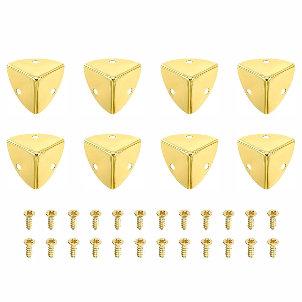 TopHomer 8PCS 4 * 4 * 4cm Metal Box Corner Protectors with 24 Screw, Vintage Skiffers Corrosion-Resistant Metal Material, for Table Corners and Desk Corners (Dark Gold)