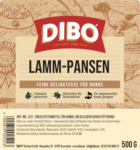 DIBO Lammpansen, 500g-Beutel, der kleine Naturkau-Snack oder Leckerli für Zwischendurch, Hundefutter, Qualitätskauartikel ohne Chemie