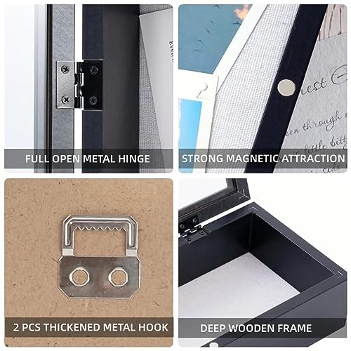 Image of Muzilife 12.5x5 Shadow Box Picture Frame - 2.16 inch Internal Depth, Wood & Glass Display Case Ready to Hang Memory Box Baby Sports Memorabilia, Wedding, Tickets, and Photos, Black